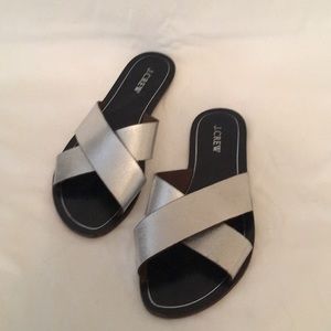 J Crew Silver Cross Strap Sandals